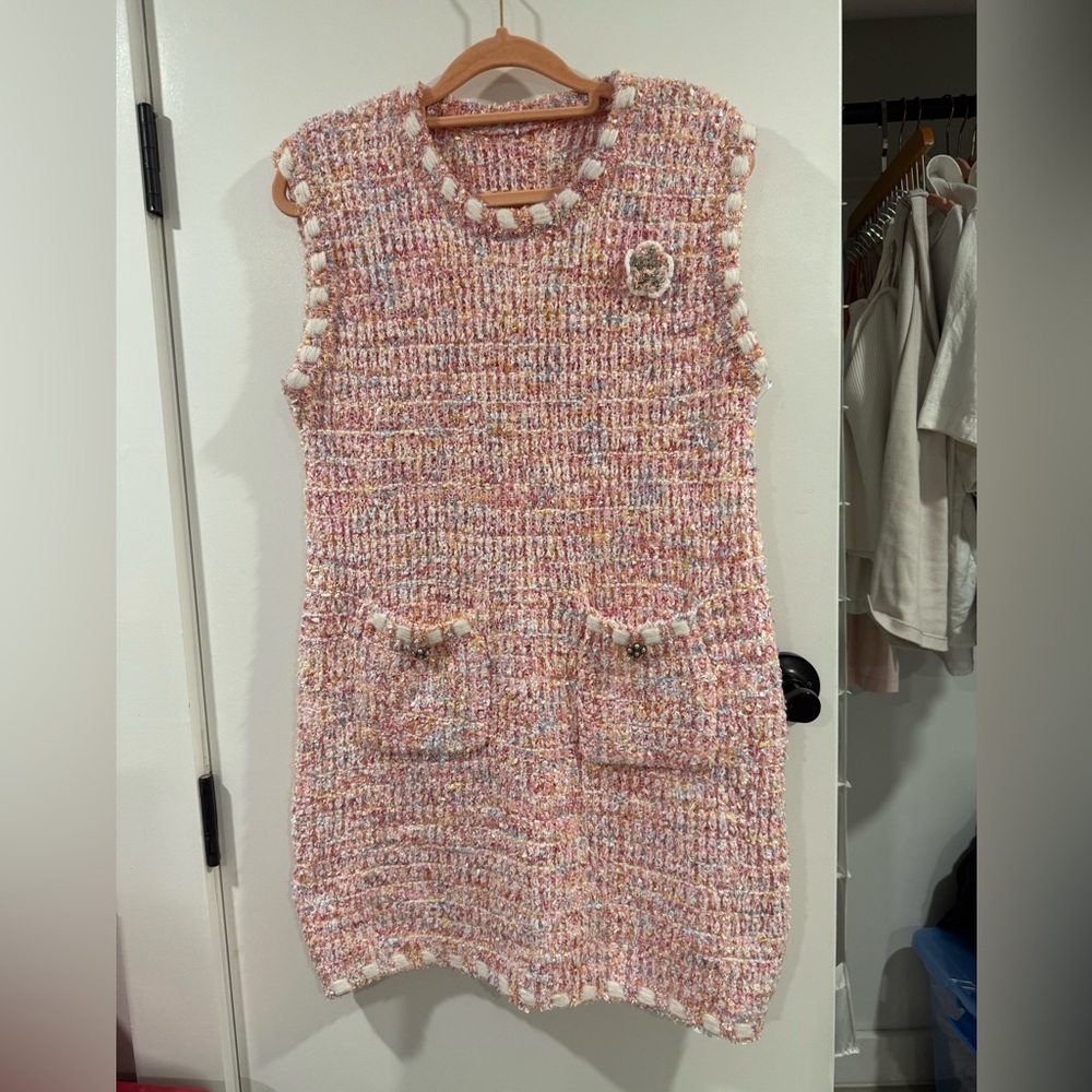 Chic Pink Tweed Dress